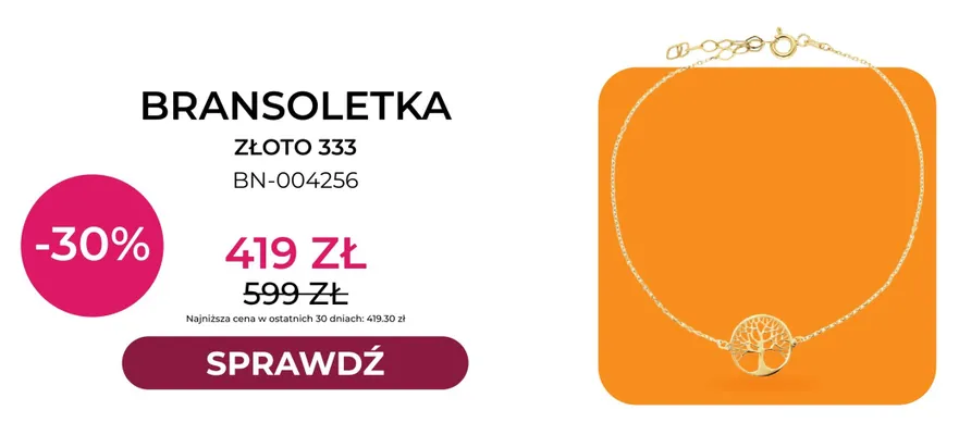 Bransoletka złoto 333 BN-004256 Briju promocja w Briju