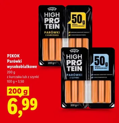 Parówki wysokobiałkowe z kurczaka Pikok High Protein promocja w Lidl