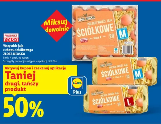 Jaja ściółkowe Złota Nioska polskie świeże klasa A rozmiar M 20szt promocja w Lidl