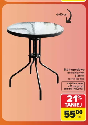 Stół ogrodowy ze szklanym blatem promocja w Carrefour