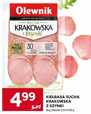 Kiełbasa sucha krakowska z szynki Olewnik promocja w Stokrotka