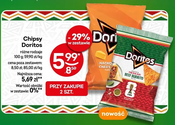 Chipsy Doritos różne rodzaje promocja w Żabka