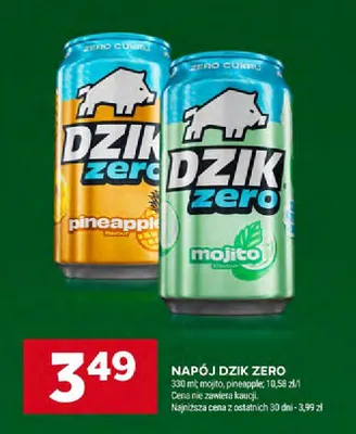 Napój Dzik Zero pineapple promocja w Stokrotka