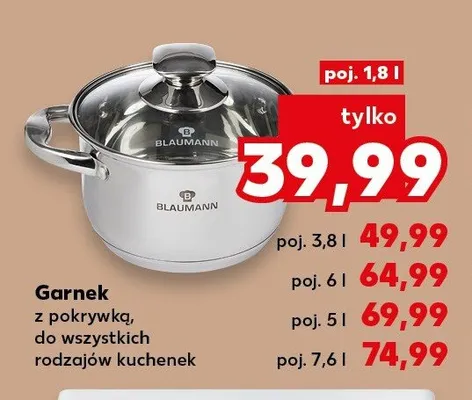 Garnek z pokrywką Blaumann 1,8 l promocja w Kaufland