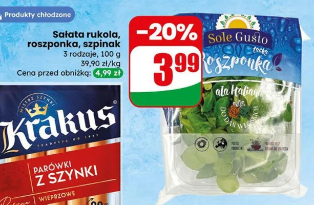 Sałata rukola, roszponka, szpinak Sole Gusto promocja w Dino