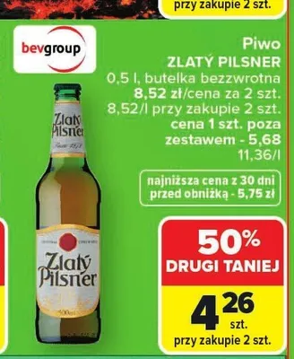 Piwo Zlatý Pilsner 0,5l promocja w Carrefour
