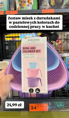 Zestaw misek z durszlakami w pastelowych kolorach promocja w Biedronka