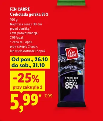 Czekolada gorzka 85% Fin Carré promocja w Lidl