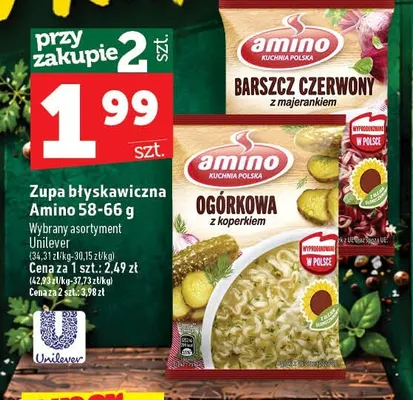 Zupa błyskawiczna Amino ogórkowa z koperkiem promocja w TOPAZ