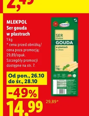 Ser gouda w plastrach Mlekpol promocja w Lidl