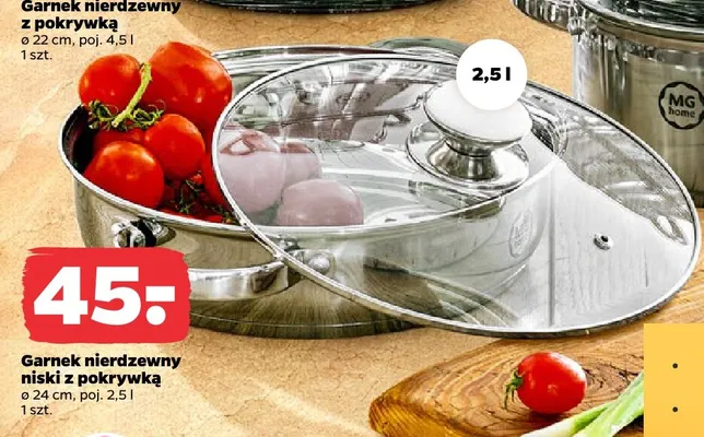 Garnek nierdzewny niski z pokrywką Mg home ø24 cm 2,5 l promocja w Netto