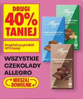 Wszystkie czekolady Allegro DRUGA -40% promocja w Biedronka