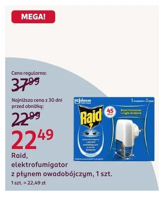 Elektrofumigator z płynem owadobójczym Raid promocja w Rossmann