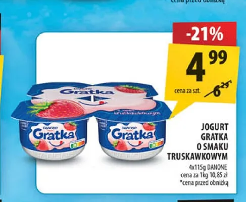 Jogurt Gratka o smaku truskawkowym Danone promocja w Arhelan
