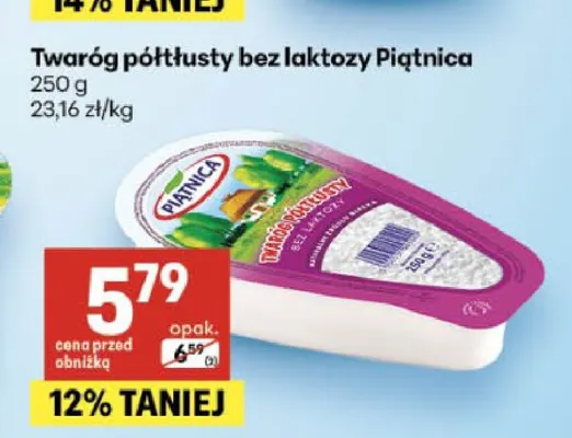 Twaróg półtłusty bez laktozy Piątnica promocja w Delikatesy Centrum