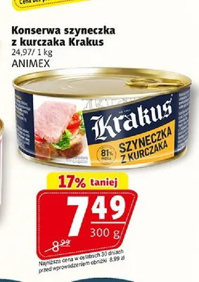 Konserwa szyneczka z kurczaka Krakus promocja w Prim Market