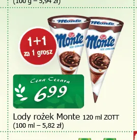 Lody rożek Monte Zott promocja w CEZAR Delikatesy
