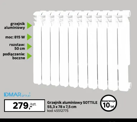 Grzejnik aluminiowy Idmar Group Sottile promocja w Leroy Merlin