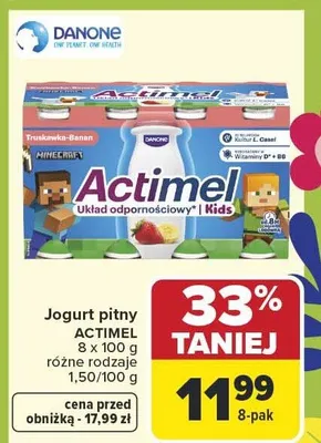 Jogurt pitny Actimel Kids różne rodzaje truskawka-banan promocja w Carrefour