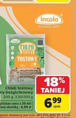 Chleb tostowy jasny bezglutenowy Incola promocja w Carrefour
