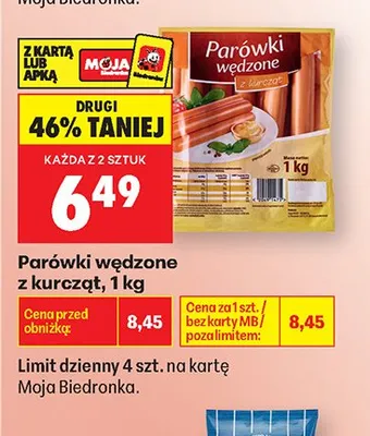 Parówki wędzone z kurcząt Kraina Wędlin promocja w Biedronka
