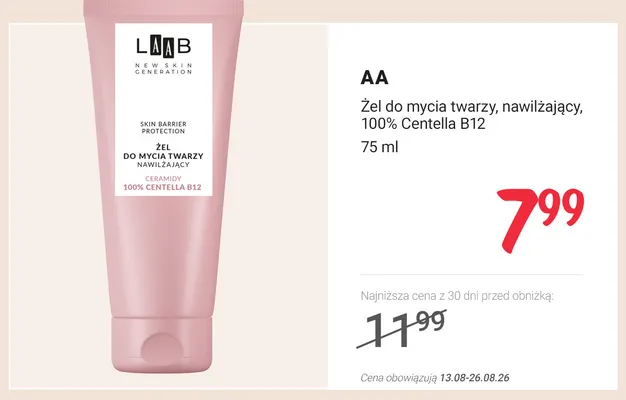 Żel do mycia twarzy AA LAAB nawilżający 100% Centella B12 promocja w Rossmann