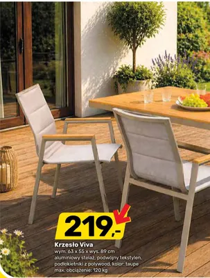 Krzesło ogrodowe Viva 63x55x89cm aluminiowy stelaż podwójny tekstylen podłokietniki z polywood kolor taupe promocja w Bricomarche