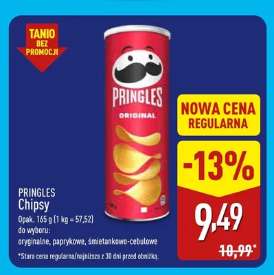 Chipsy oryginalne Pringles promocja w Aldi
