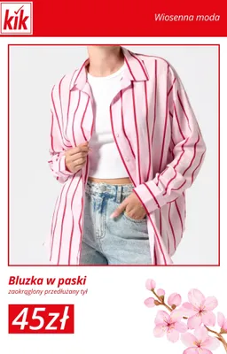 Bluzka w paski zaokrąglony przedłużany tył promocja w KiK