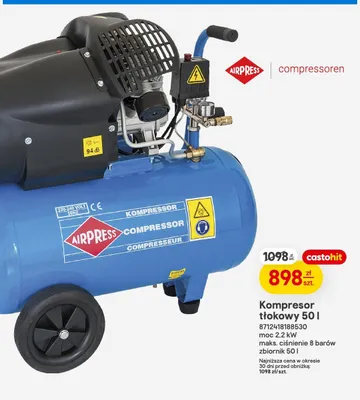 Kompresor tłokowy AIRPRESS 50l moc 2,2kW maks. ciśnienie 8 barów zbiornik 50l promocja w Castorama