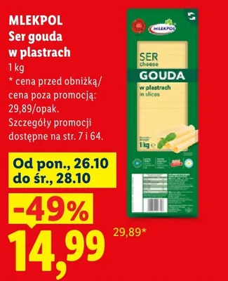 Ser gouda w plastrach Mlekpol promocja w Lidl