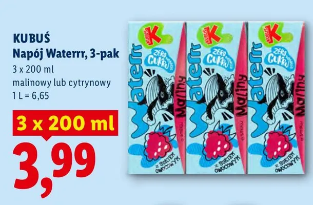 Napój Kubuś Waterrr malinowy 3-pak 200 ml promocja w Lidl