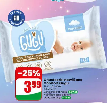Chusteczki nawilżane Comfort Gugu promocja w Dino