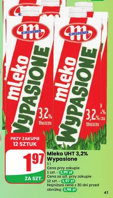 Mleko UHT Wypasione Mlekovita 3,2% promocja w Dino