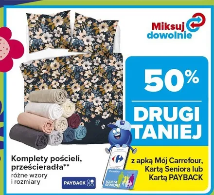 Komplety pościeli, prześcieradła różne wzory i rozmiary promocja w Carrefour