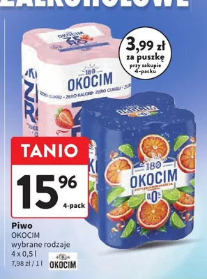 Piwo bezalkoholowe Okocim Malina z Borówką 4-pak promocja w Intermarche