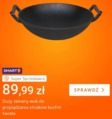 Duży żeliwny wok promocja w Allegro