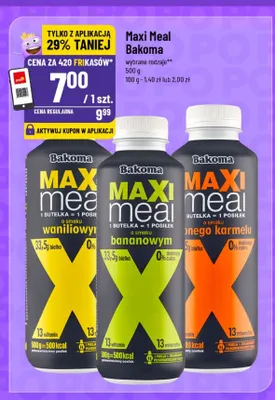 Napój mleczny o smaku bananowym Bakoma Maxi Meal promocja w POLOmarket