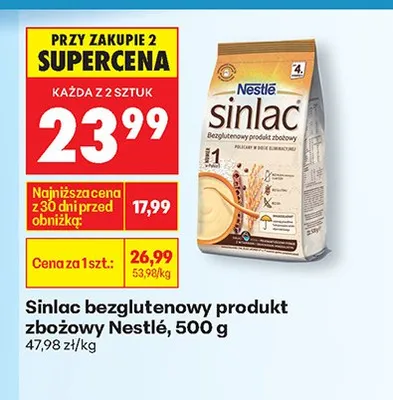 Mleko modyfikowane bezglutenowy produkt zbożowy Sinlac promocja w Biedronka