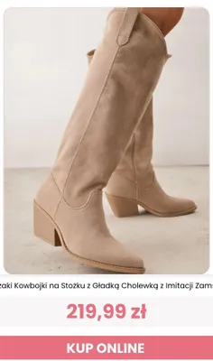Kozaki kowbojki na stożku z gładką cholewką z imitacji zamszu Renee promocja w Renee