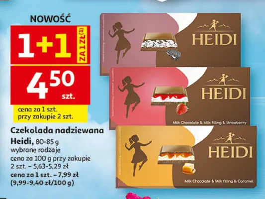 Czekolada nadziewana Heidi Milk Chocolate & Milk filling & Caramel promocja w Auchan
