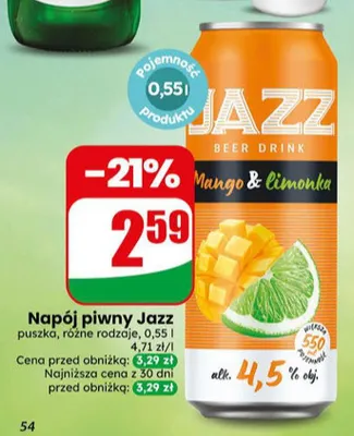 Napój piwny Jazz Mango & Limonka promocja w Dino