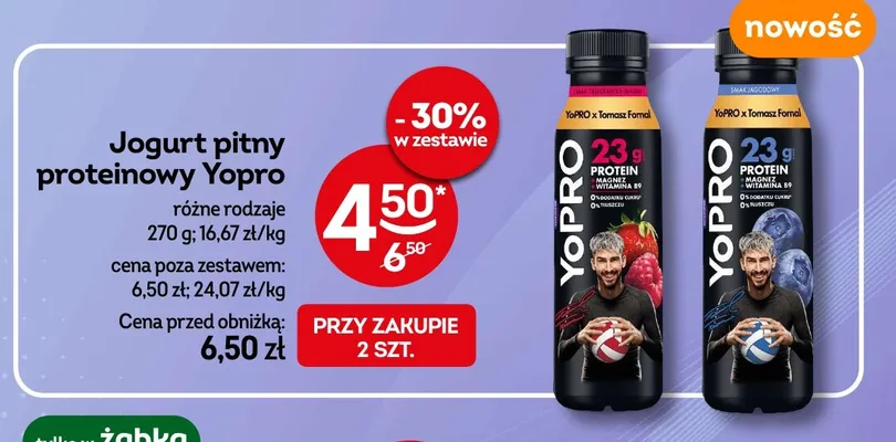 Jogurt pitny proteinowy YoPro jagodowy promocja w Żabka