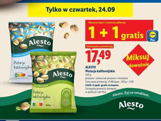 Pistacje kalifornijskie prażone i solone Alesto promocja w Lidl