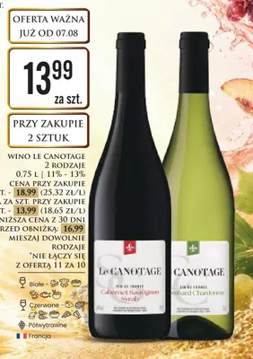 Wino Le Canotage czerwone półwytrawne promocja w Dino