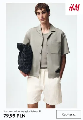 Szorty w strukturalny splot Relaxed Fit H & M promocja w H&M