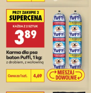 Karma dla psa baton Puffi z wołowiną promocja w Biedronka