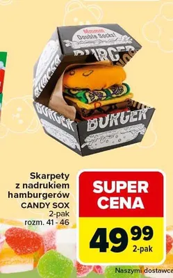 Skarpety z nadrukiem hamburgera Candy Sox 6-pak promocja w Carrefour Market