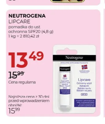 Pomadka do ust ochronna SPF20 Lipcare Neutrogena promocja w Drogerie Jawa