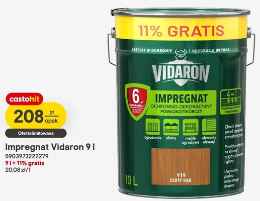 Impregnat ochronno-dekoracyjny powłokotwórczy Vidaron 9l promocja w Castorama